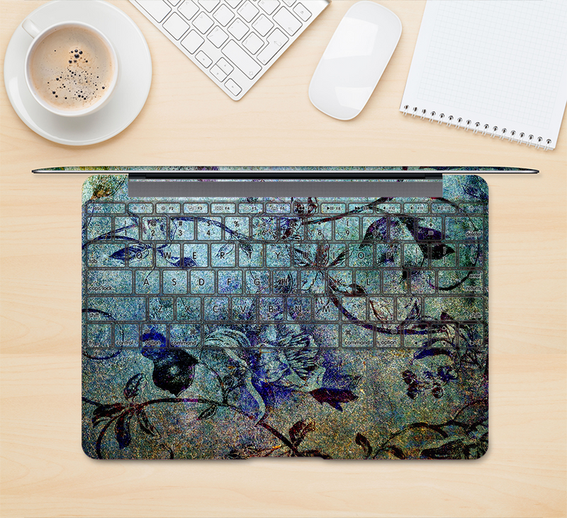 The Grungy Dark Black Branch Pattern Skin Kit for the 12" Apple MacBook (A1534)