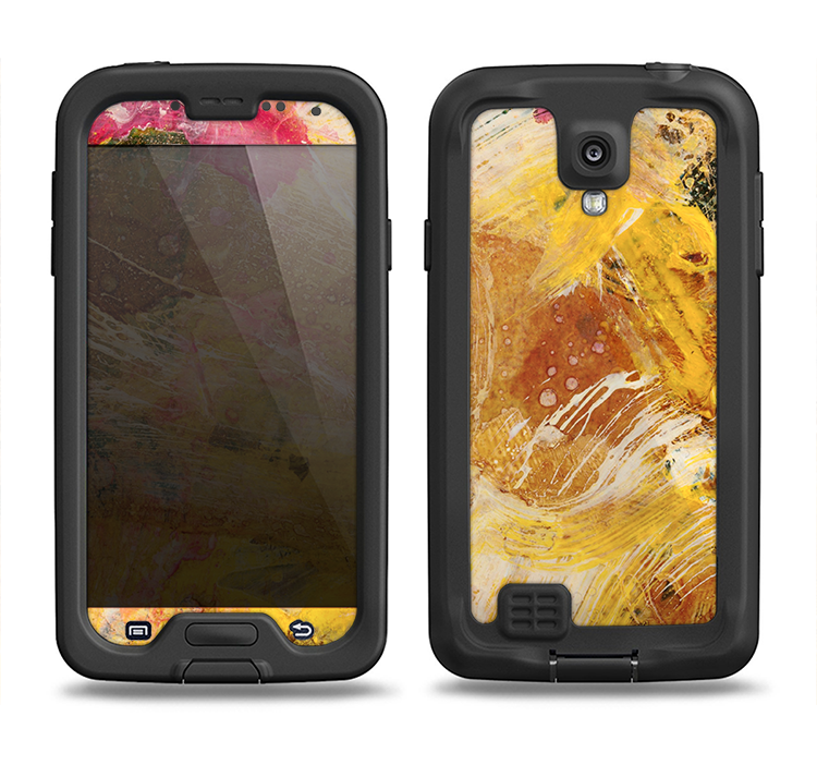 The Grungy Golden Paint Samsung Galaxy S4 LifeProof Nuud Case Skin Set