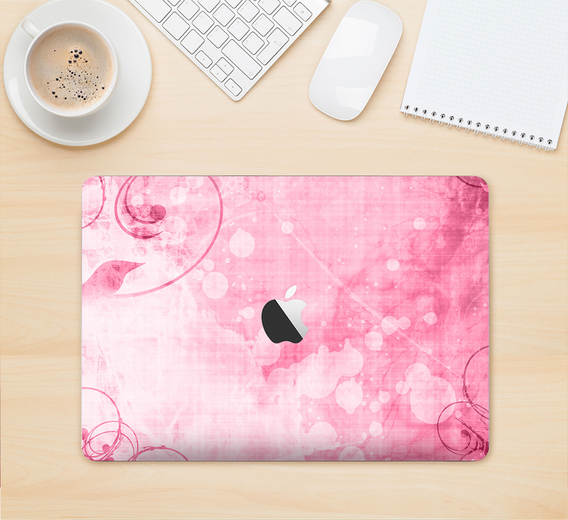 The Grungy Pink Painted Swirl Pattern Skin Kit for the 12" Apple MacBook (A1534)