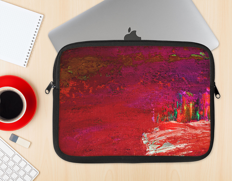 The Grungy Red Abstract Paint Ink-Fuzed NeoPrene MacBook Laptop Sleeve