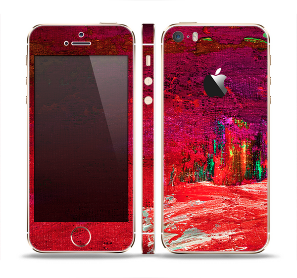 The Grungy Red Abstract Paint Skin Set for the Apple iPhone 5s