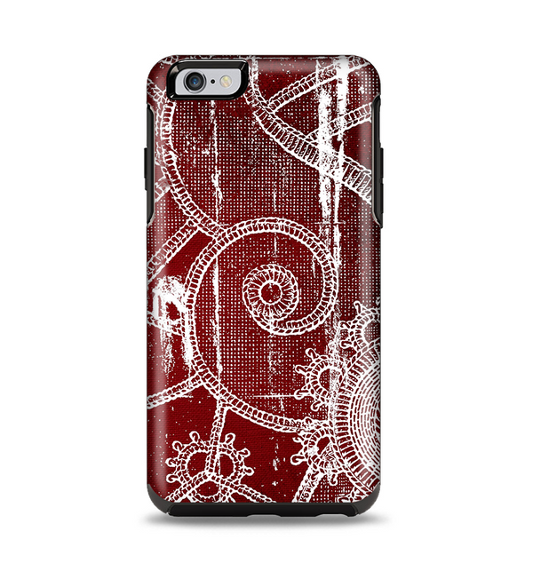 The Grungy Red & White Stitched Pattern Apple iPhone 6 Plus Otterbox Symmetry Case Skin Set