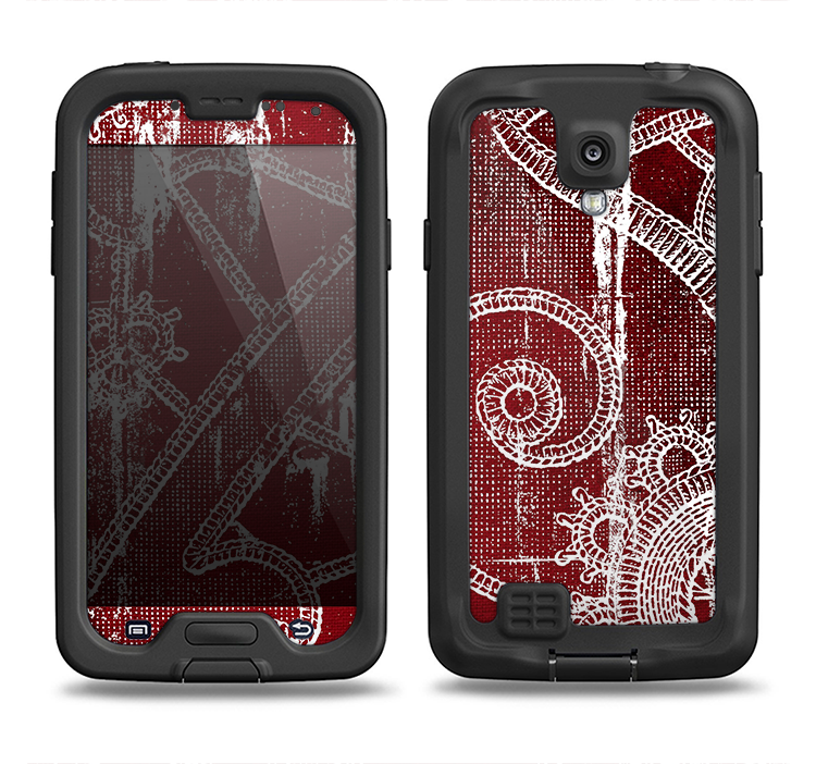 The Grungy Red & White Stitched Pattern Samsung Galaxy S4 LifeProof Fre Case Skin Set