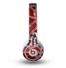 The Grungy Red & White Stitched Pattern Skin for the Beats by Dre Mixr Headphones