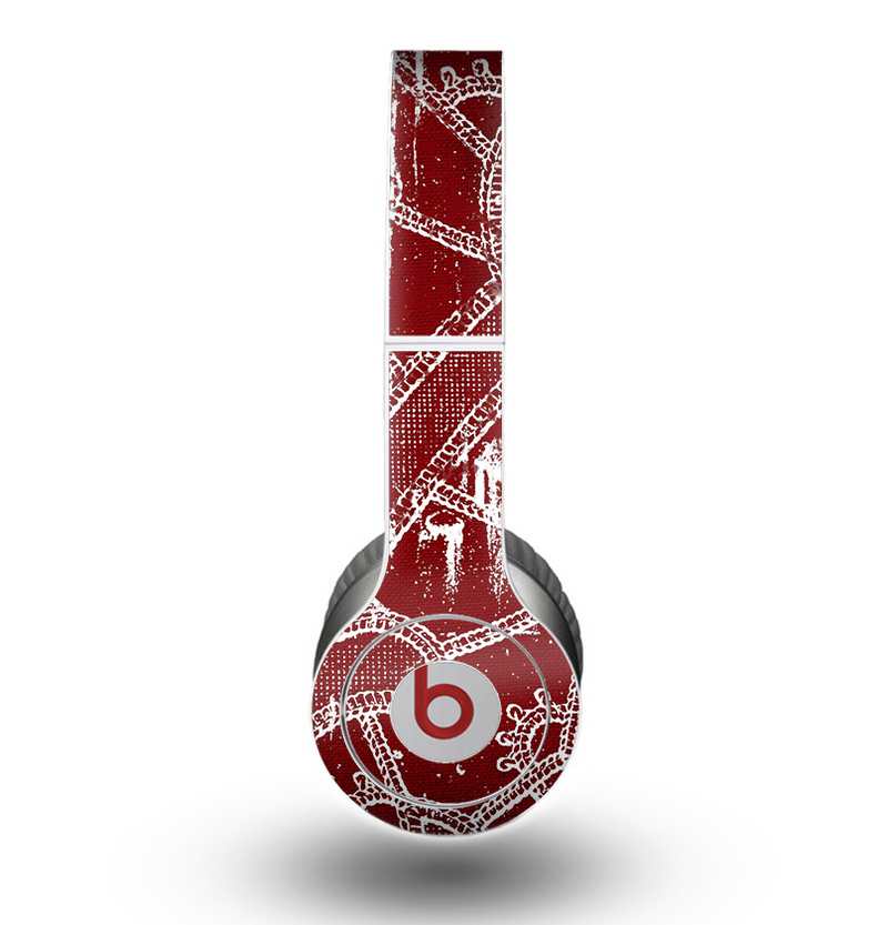 The Grungy Red & White Stitched Pattern Skin for the Beats by Dre Original Solo-Solo HD Headphones