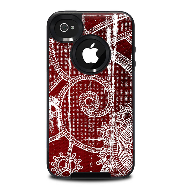 The Grungy Red & White Stitched Pattern Skin for the iPhone 4-4s OtterBox Commuter Case