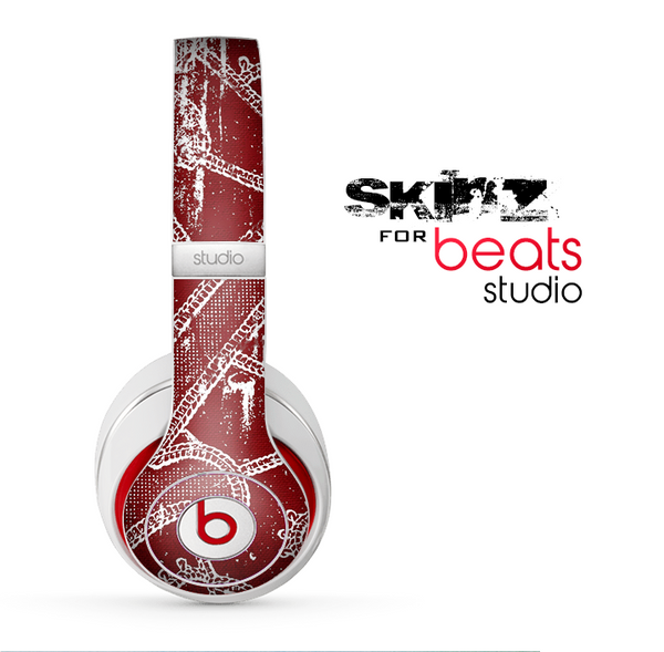 The Grungy Red & White Stitched Pattern Skin for the Beats Studio for the Beats Skin