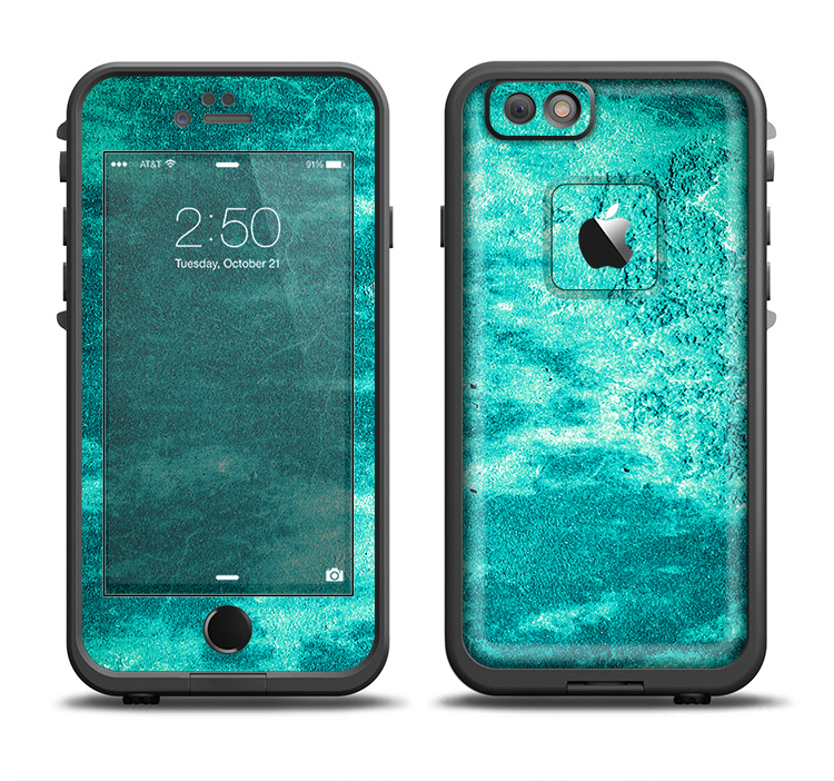 The Grungy Teal Chipped Concrete Apple iPhone 6/6s Plus LifeProof Fre Case Skin Set