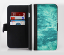 The Grungy Teal Chipped Concrete Ink-Fuzed Leather Folding Wallet Credit-Card Case for the Apple iPhone 6/6s, 6/6s Plus, 5/5s and 5c