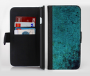 The Grungy Teal Surface Ink-Fuzed Leather Folding Wallet Credit-Card Case for the Apple iPhone 6/6s, 6/6s Plus, 5/5s and 5c