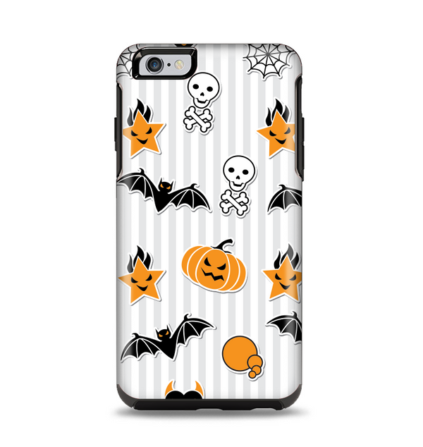 The Halloween Icons Over Gray & White Striped Surface  Apple iPhone 6 Plus Otterbox Symmetry Case Skin Set