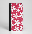 The Hanging White Vector Floral Over Red Ink-Fuzed Leather Folding Wallet Case for the iPhone 6/6s, 6/6s Plus, 5/5s and 5c