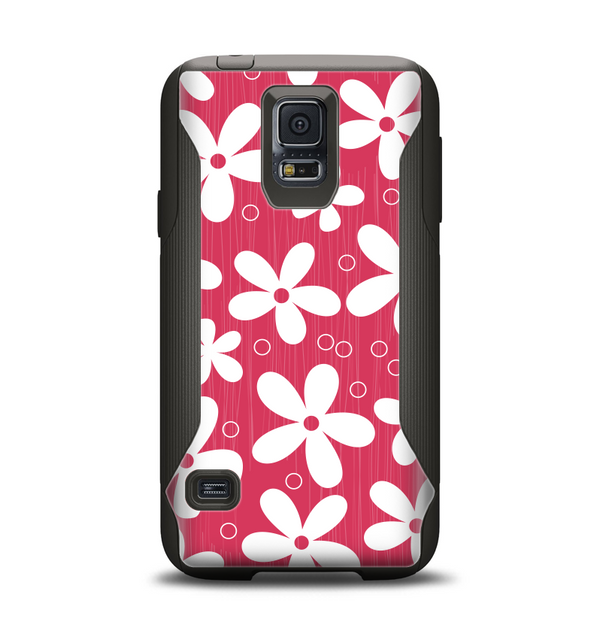 The Hanging White Vector Floral Over Red Samsung Galaxy S5 Otterbox Commuter Case Skin Set