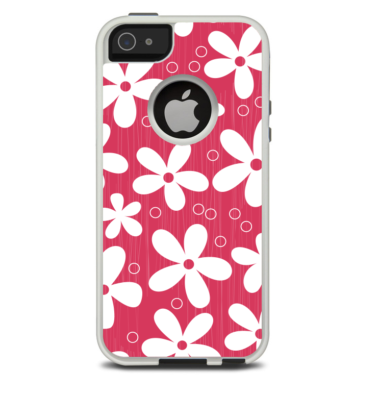 The Hanging White Vector Floral Over Red Skin For The iPhone 5-5s Otterbox Commuter Case