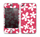 The Hanging White Vector Floral Over Red Skin for the Apple iPhone 4-4s
