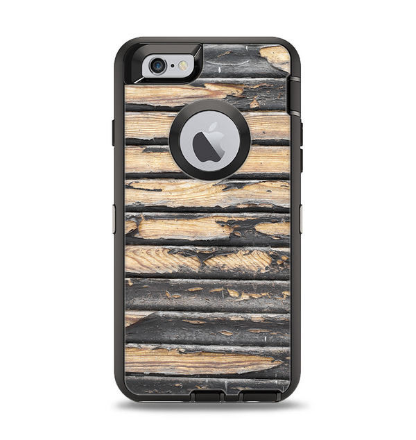 The Horizontal Peeled Dark Wood Apple iPhone 6 Otterbox Defender Case Skin Set