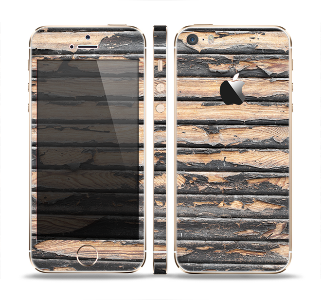 The Horizontal Peeled Dark Wood Skin Set for the Apple iPhone 5s