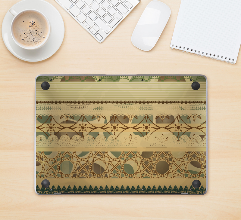 The Horizontal Tan & Green Vintage Pattern Skin Kit for the 12" Apple MacBook (A1534)