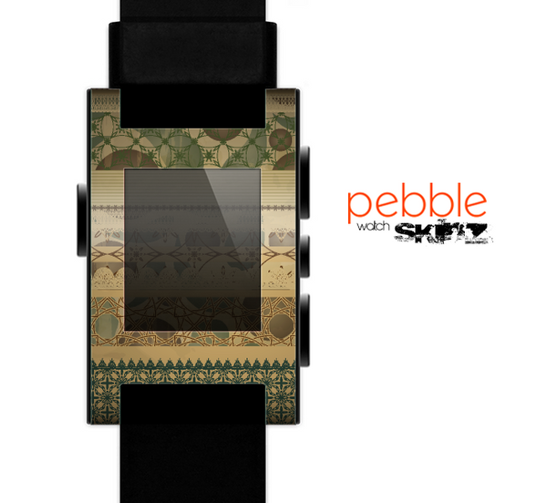 The Horizontal Tan & Green Vintage Pattern Skin for the Pebble SmartWatch