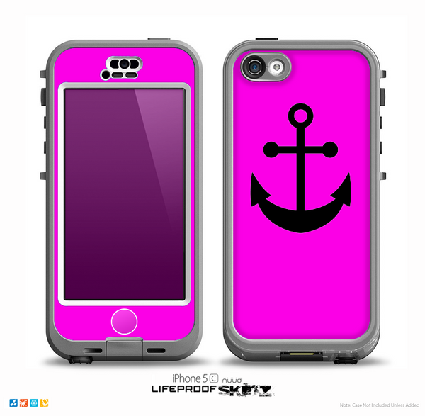 The Hot Pink & Solid Black Anchor Silhouette Skin for the iPhone 5c nüüd LifeProof Case