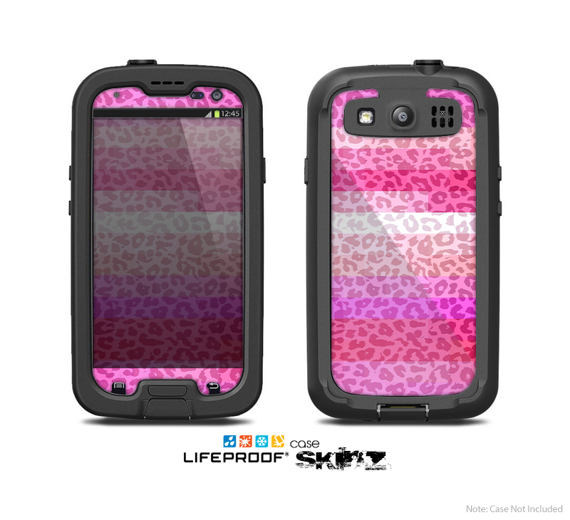 The Hot Pink Striped Cheetah Print Skin For The Samsung Galaxy S3 LifeProof Case