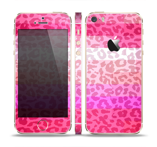 The Hot Pink Striped Cheetah Print Skin Set for the Apple iPhone 5s