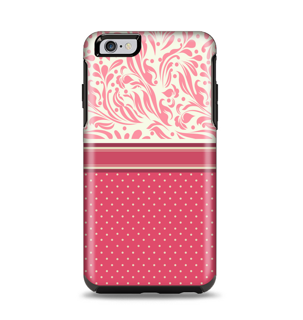 The Hot Pink Swirly Pattern with Polka Dots Apple iPhone 6 Plus Otterbox Symmetry Case Skin Set