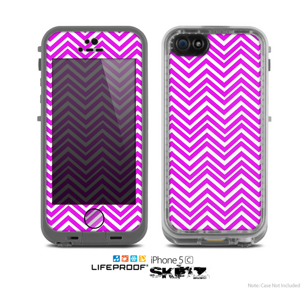 The Hot Pink Thin Sharp Chevron Skin for the Apple iPhone 5c LifeProof Case