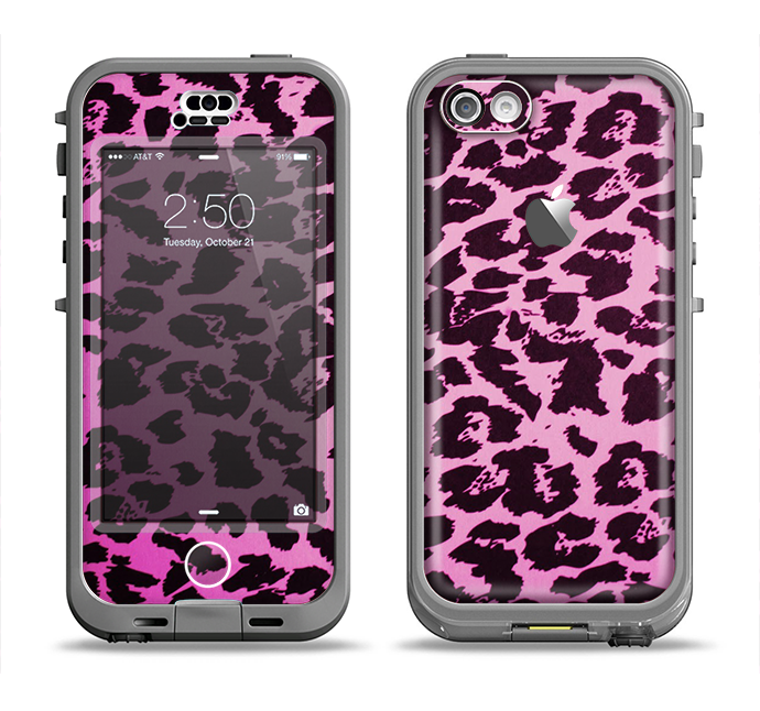 The Hot Pink Vector Leopard Print Apple iPhone 5c LifeProof Nuud Case Skin Set