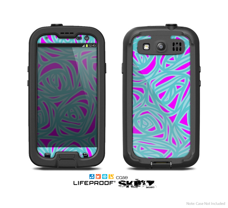The Hot Pink & Vector Subtle Blues Pattern Skin For The Samsung Galaxy S3 LifeProof Case