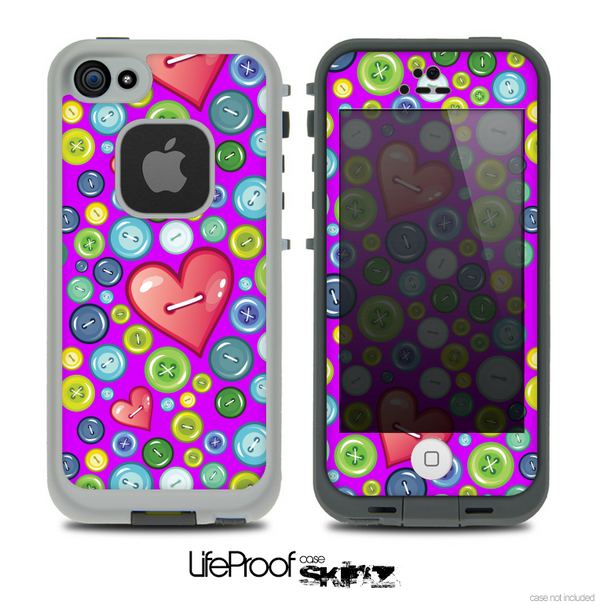 The Hot Pink Vintage Vector Heart Buttons Skin for the iPhone 4 or 5 LifeProof Case