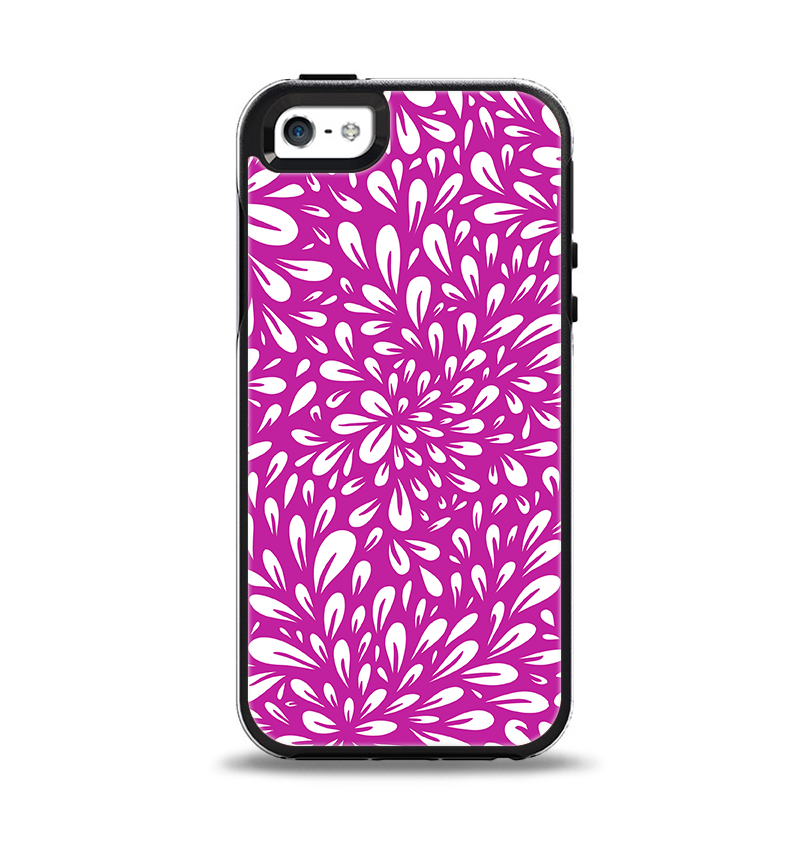 The Hot Pink & White Floral Sprout Apple iPhone 5-5s Otterbox Symmetry Case Skin Set