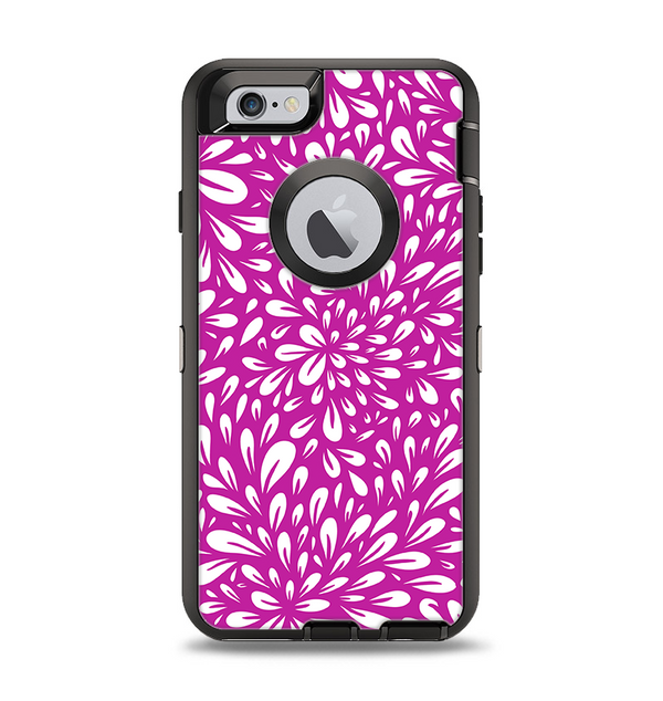 The Hot Pink & White Floral Sprout Apple iPhone 6 Otterbox Defender Case Skin Set