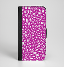 The Hot Pink & White Floral Sprout Ink-Fuzed Leather Folding Wallet Case for the iPhone 6/6s, 6/6s Plus, 5/5s and 5c