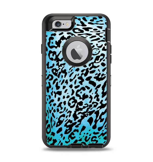 The Hot Teal Cheetah Animal Print Apple iPhone 6 Otterbox Defender Case Skin Set