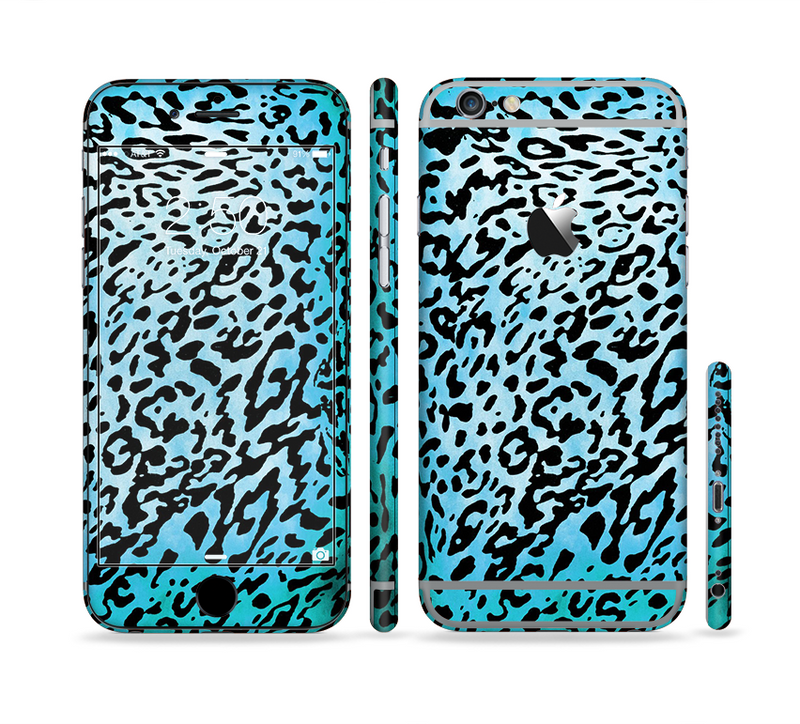 The Hot Teal Cheetah Animal Print Sectioned Skin Series for the Apple iPhone 6 Plus