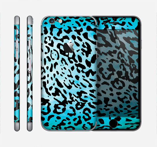 The Hot Teal Cheetah Animal Print Skin for the Apple iPhone 6