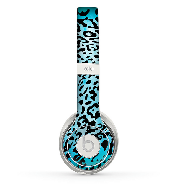 The Hot Teal Cheetah Animal Print Skin for the Beats by Dre Solo 2 Headphones