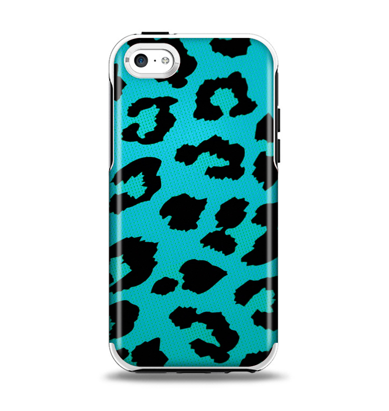 The Hot Teal Vector Leopard Print Apple iPhone 5c Otterbox Symmetry Case Skin Set