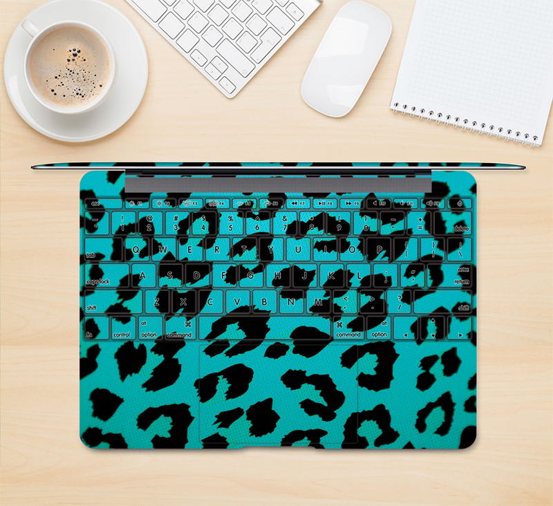 The Hot Teal Vector Leopard Print Skin Kit for the 12" Apple MacBook (A1534)