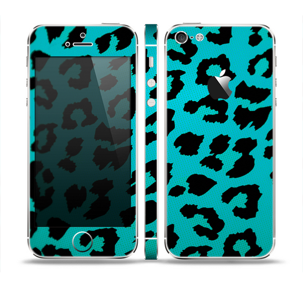 The Hot Teal Vector Leopard Print Skin Set for the Apple iPhone 5