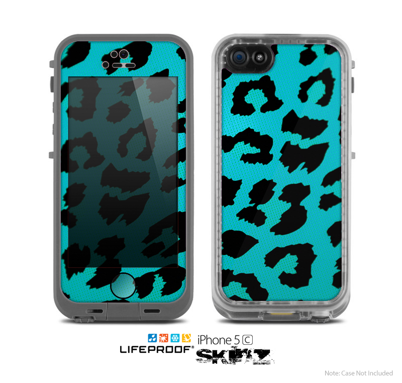 The Hot Teal Vector Leopard Print Skin for the Apple iPhone 5c LifeProof Case