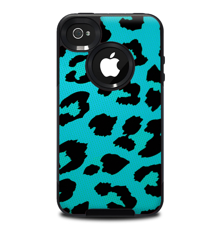 The Hot Teal Vector Leopard Print Skin for the iPhone 4-4s OtterBox Commuter Case