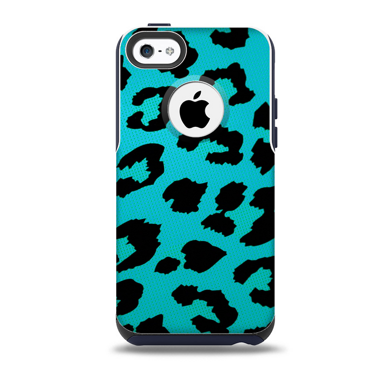 The Hot Teal Vector Leopard Print Skin for the iPhone 5c OtterBox Commuter Case