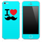 The I Love Mustache Solid Blue Skin for the iPhone 3, 4-4s, 5-5s or 5c
