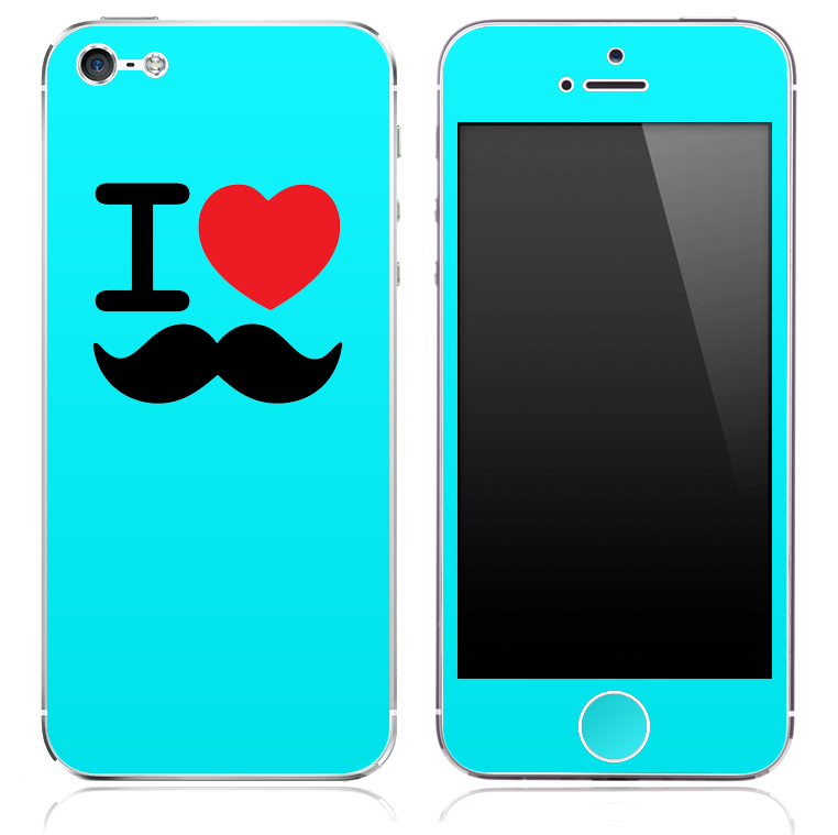 The I Love Mustache Solid Blue Skin for the iPhone 3, 4-4s, 5-5s or 5c