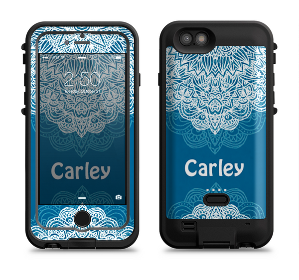 The Intricate Blue & White Snowflake Name Script Apple iPhone 6/6s LifeProof Fre POWER Case Skin Set
