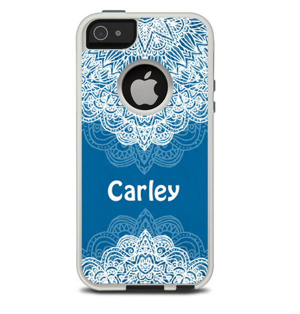 The Intricate Blue & White Snowflake Name Script Skin For The iPhone 5-5s Otterbox Commuter Case