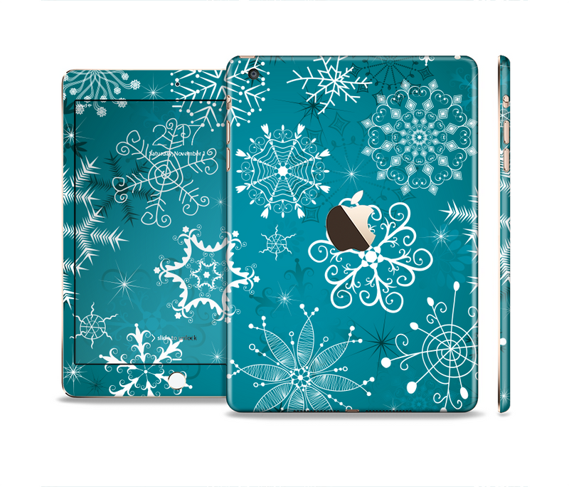 The Intricate Snowfakes with Green Background Full Body Skin Set for the Apple iPad Mini 3