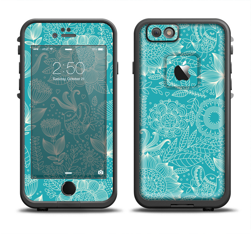 The Intricate Teal Floral Pattern Apple iPhone 6/6s Plus LifeProof Fre Case Skin Set